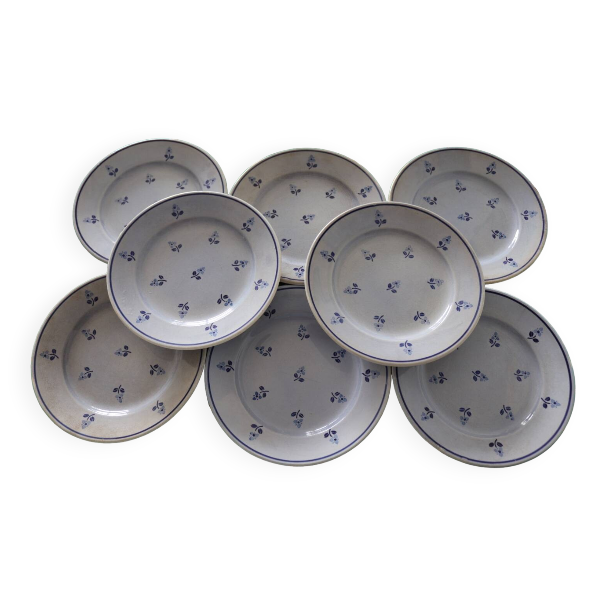 8 old blue floral dessert plates, new earthenware