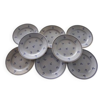 8 assiettes à dessert anciennes bleues fleuries faïencerie nouvelle
