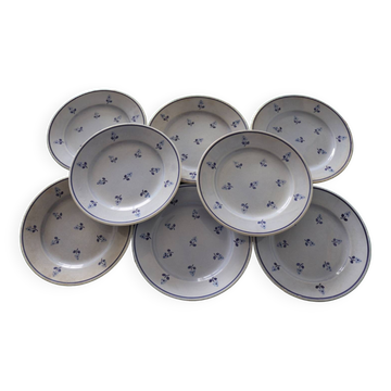 8 old blue floral dessert plates, new earthenware
