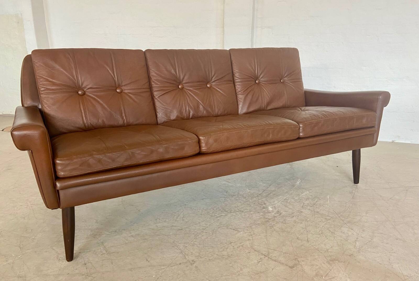 Vintage Danish retro Svend Skipper 3 person sofa in chestnut brown leather