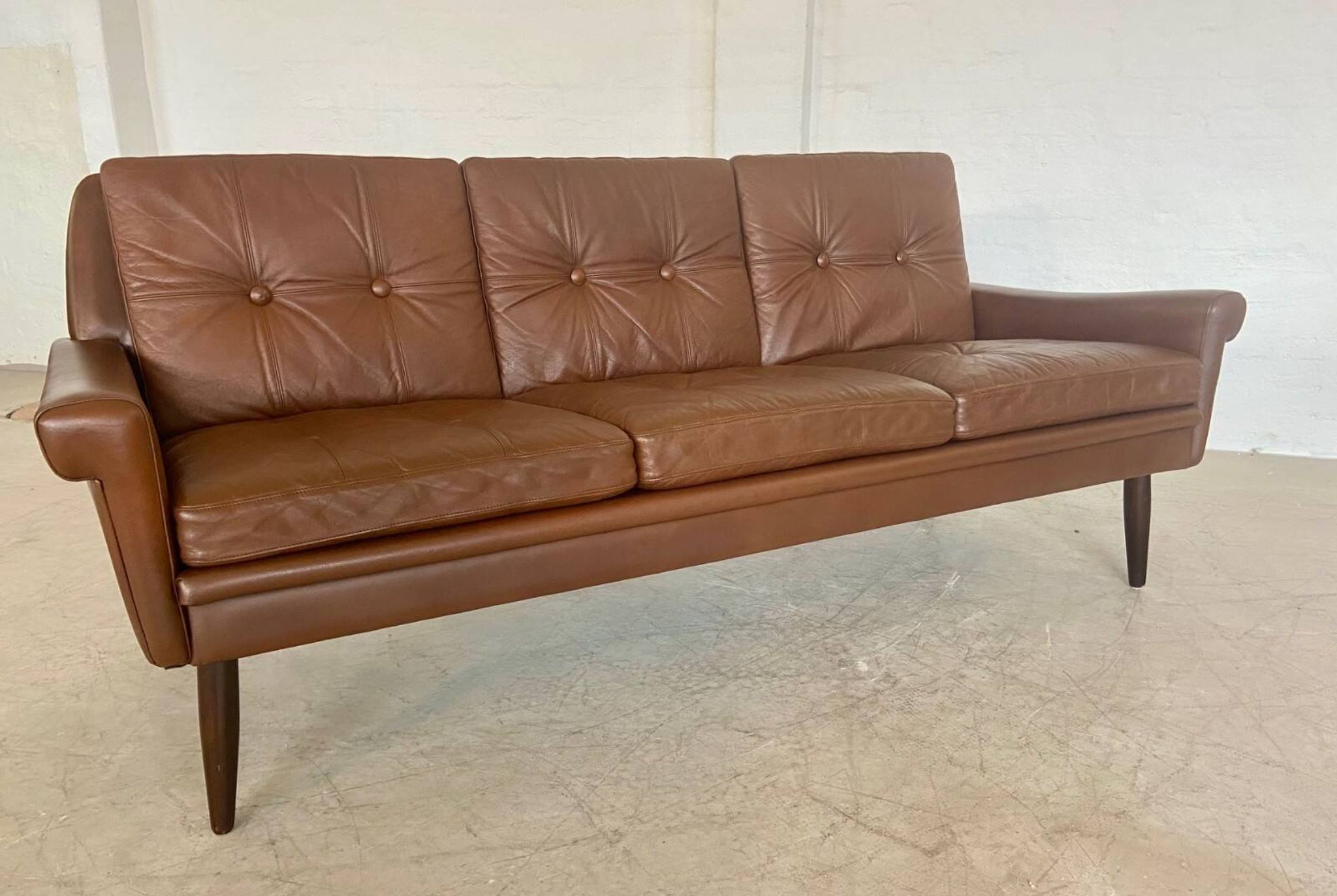 Vintage Danish retro Svend Skipper 3 person sofa in chestnut brown leather