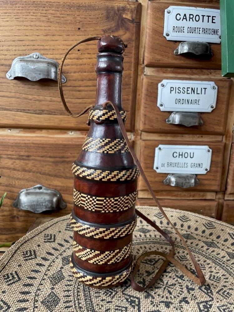 Leather-covered bottle