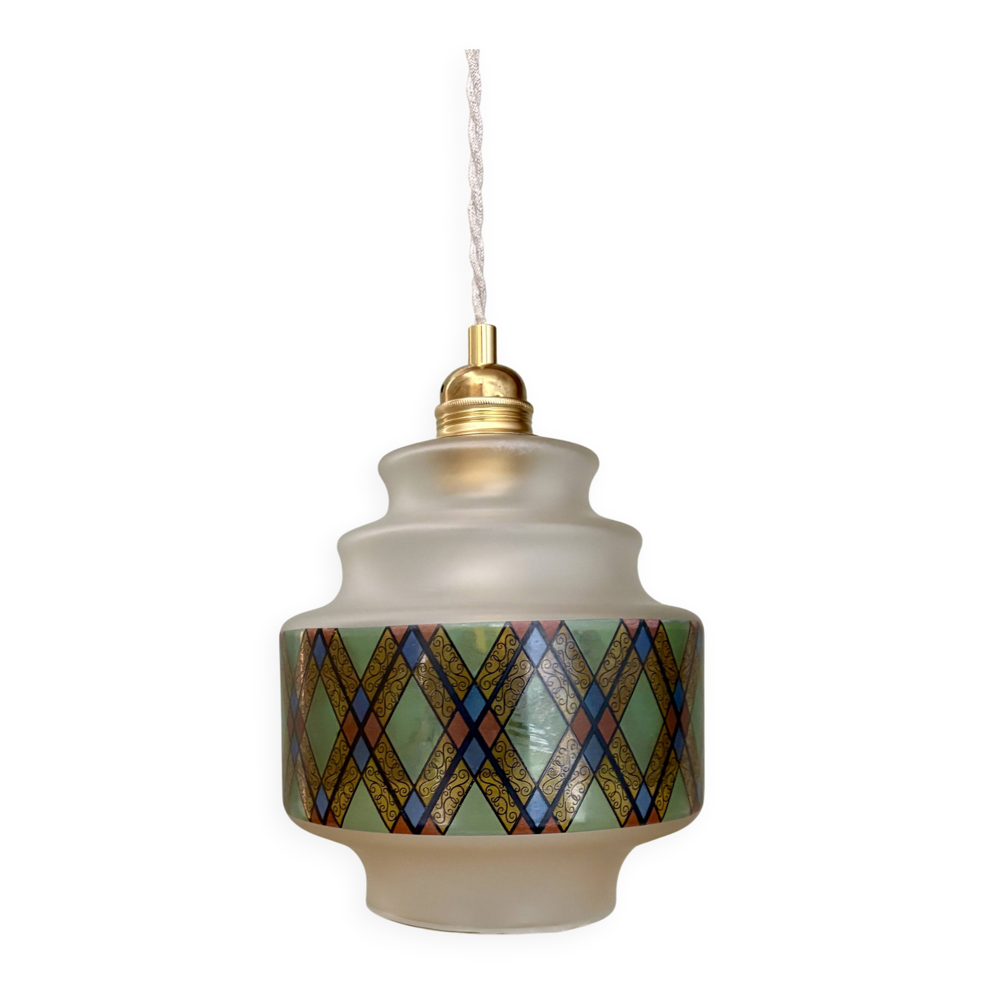 Vintage stained glass globe pendant light