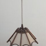 Scandinavian rattan hanging lamp, wood and vintage fabric
