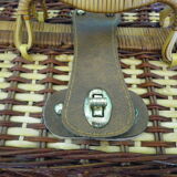 Picnic suitcase, braided wicker, 2 handles, leather closure