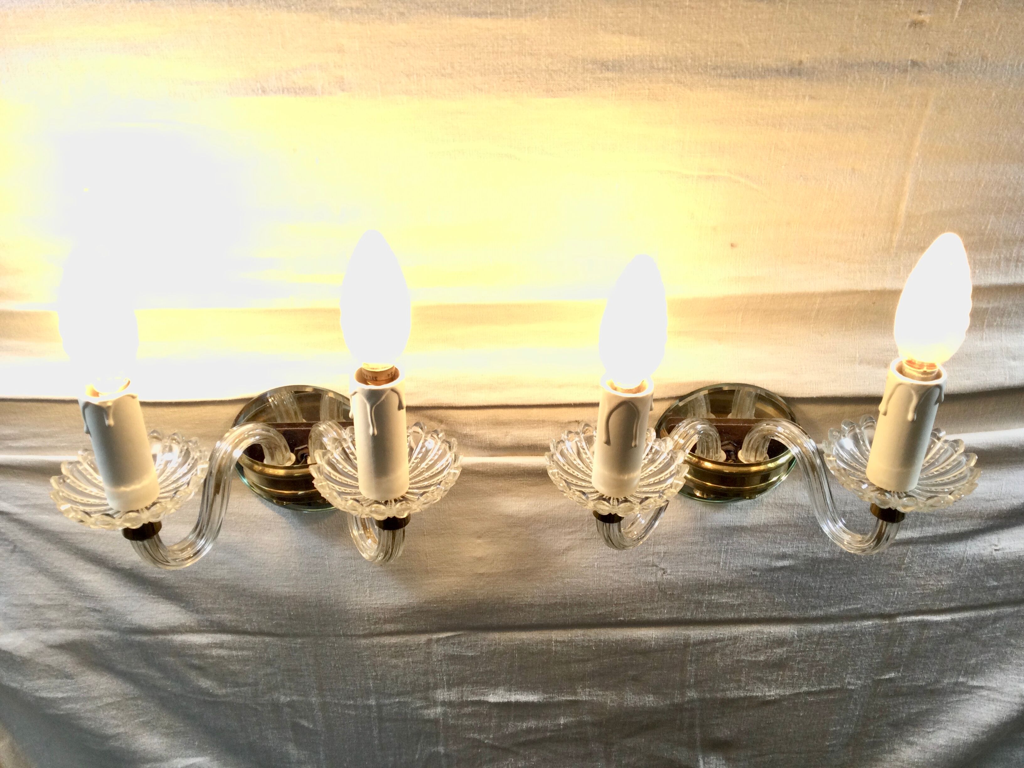 Pair of glass and crystal sconces
