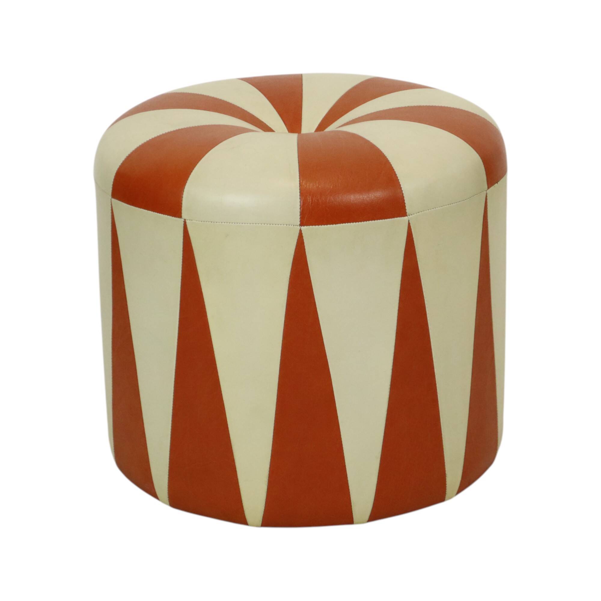 Round Vintage Pouf Orange Cream Two-Tone Skai Sixties