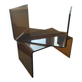 Matching pair of sofa foot stools in smoked perspex 1970