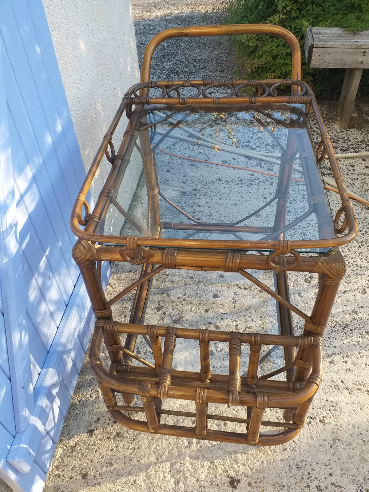 Bamboo serving trolley with wheels