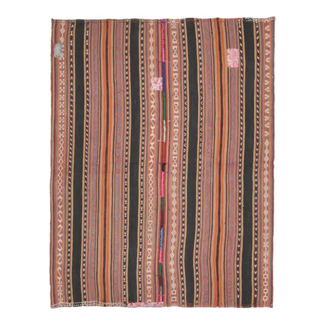 1970s Turkish Hand-Knotted Wool Cotton Orange Kilim Area Rug 150x192