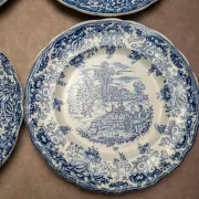 Set of 12 flat plates Terre de fer BP – Blue toile de Jouy pattern