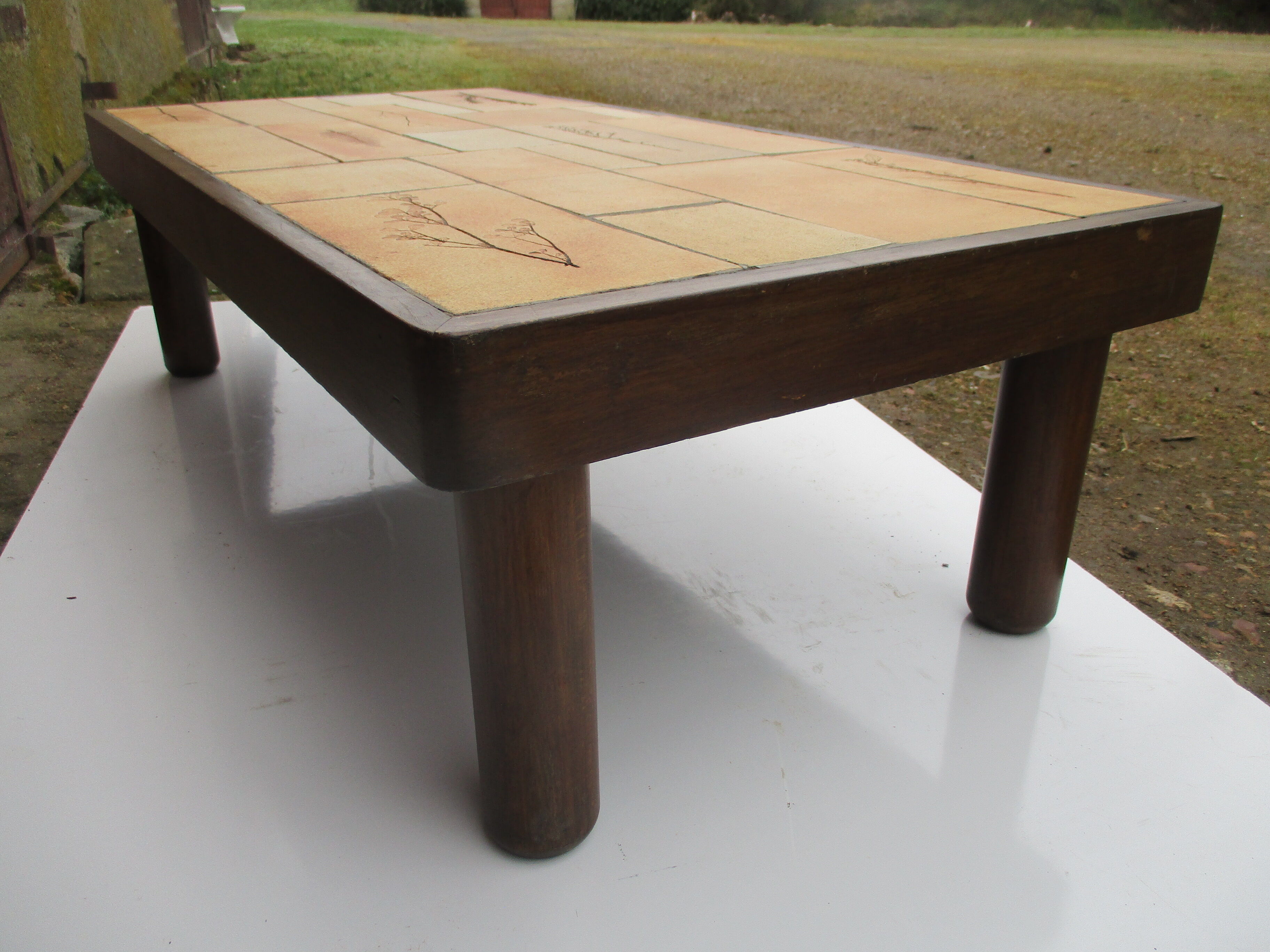 Vallauris coffee table by Raymonde Leduc gres modele aux herbiers vintage