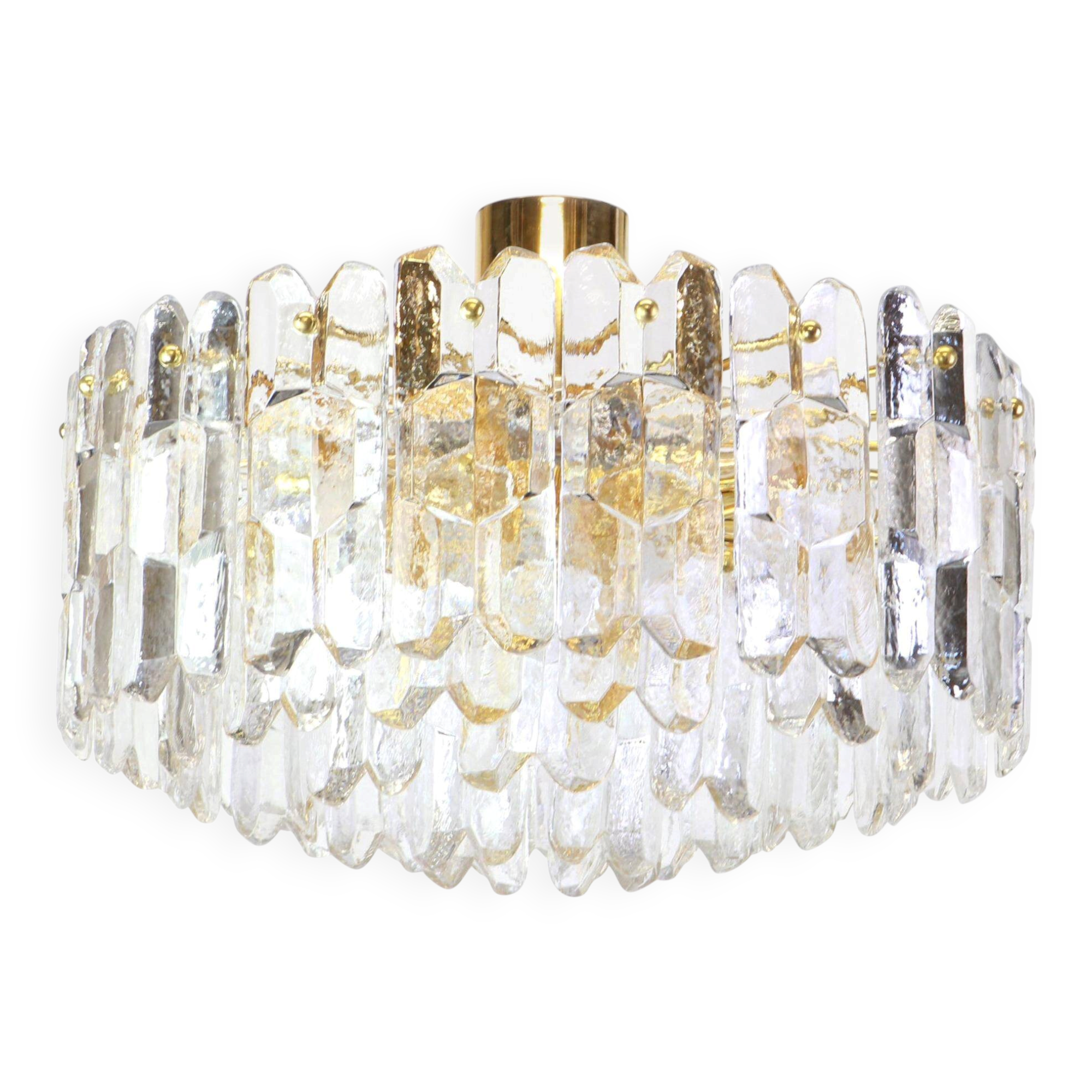 Superb brass and crystal glass light fixture Palazzo, Kalmar, Austria, 1970.