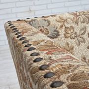 1950s, Danish 2-seater sofa, beige/ brown furniture fabric, oak wood.