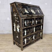 Vintage Chinese lacquer secretary desk with mother-of-pearl