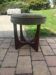 Circular teak ottoman with green fabric seat - Mid-Century 1960s style