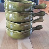 4 small pans, glazed earthenware casseroles