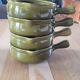 4 small pans, glazed earthenware casseroles