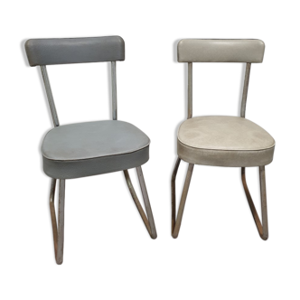 Pair of 50s office chairs in chrome-footed skai