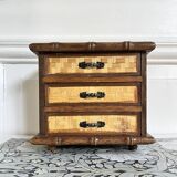 Boîte à bijoux commode 3 tiroirs bambou vintage