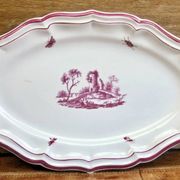 Old oblong oval dish 41.5 x 27 Gien model landscape pink 1938/1960