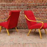 Pair of red armchairs model 6953 by Jaroslav Smidek published by TON