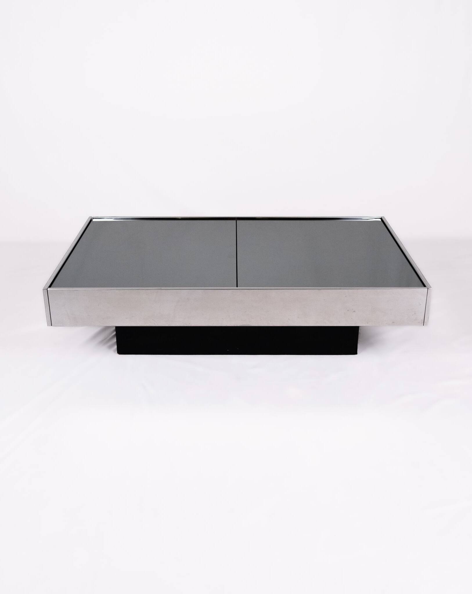 Mirror coffee table with bar, Willy Rizzo for Cidue, Italy, 1970s