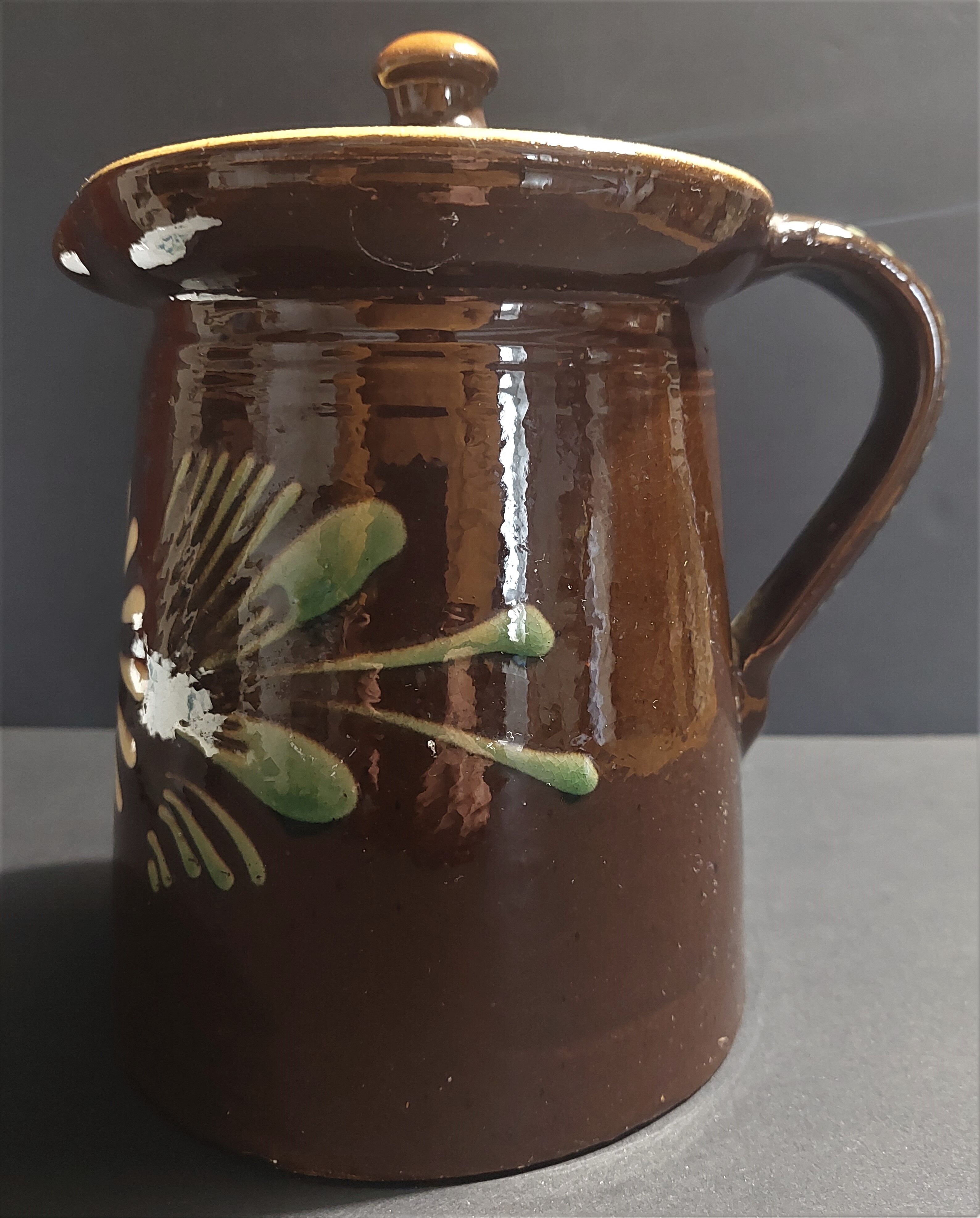 Pitcher covered glazed terracotta alsace Soufflenheim XXth