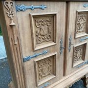 Renovated Spanish Renaissance oak buffet armoire from the 1930s.