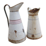 2 old water jugs in enamelled iron