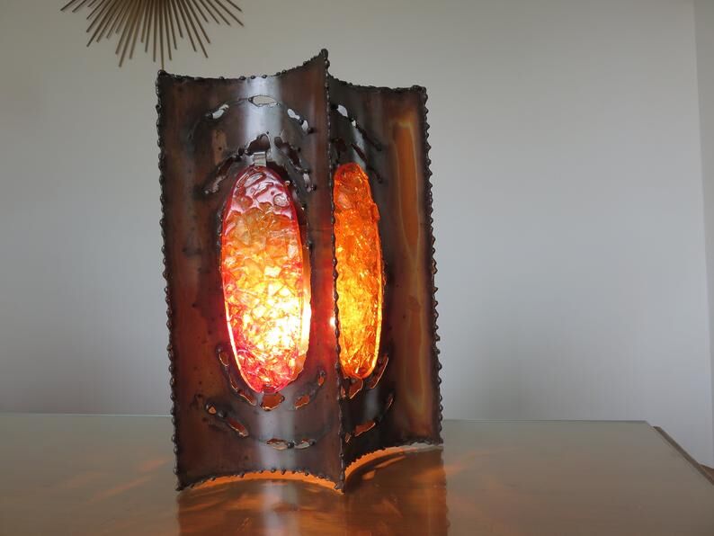 Applique " brutaliste " en métal et verre années 60 70