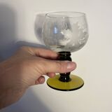 3 two-tone stemmed glasses with olive green stems