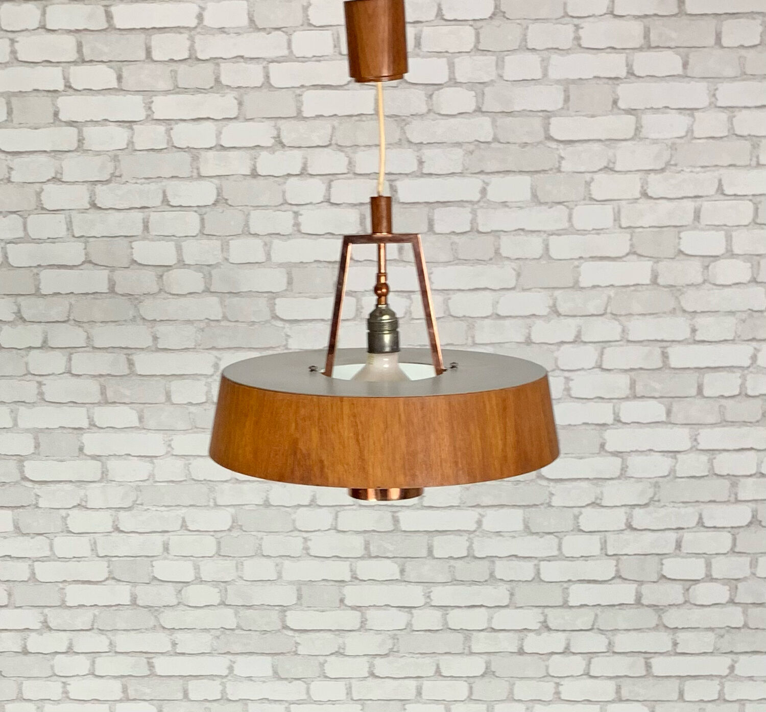 Vintage teak pendant lamp 1970