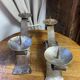 Brutalist wrought iron candlestick pair