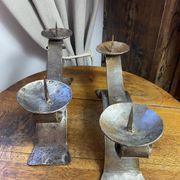 Brutalist wrought iron candlestick pair