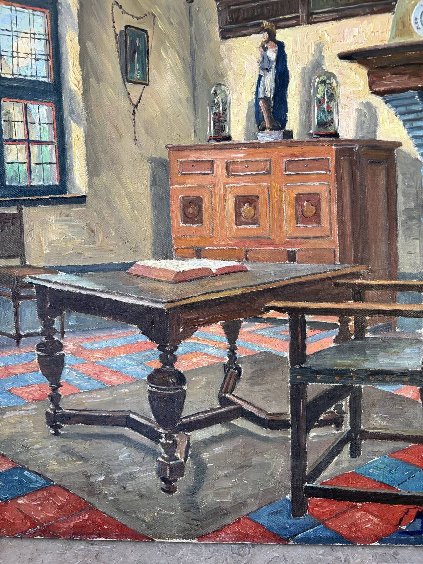 Interior of a Flemish house, oil on canvas signed