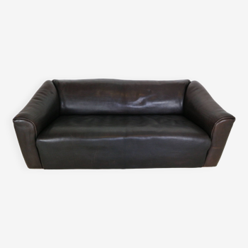 De Sede Dark Brown Buffalo Leather 2-Seater "DS-47" Model Sofa 1970 Switzerland