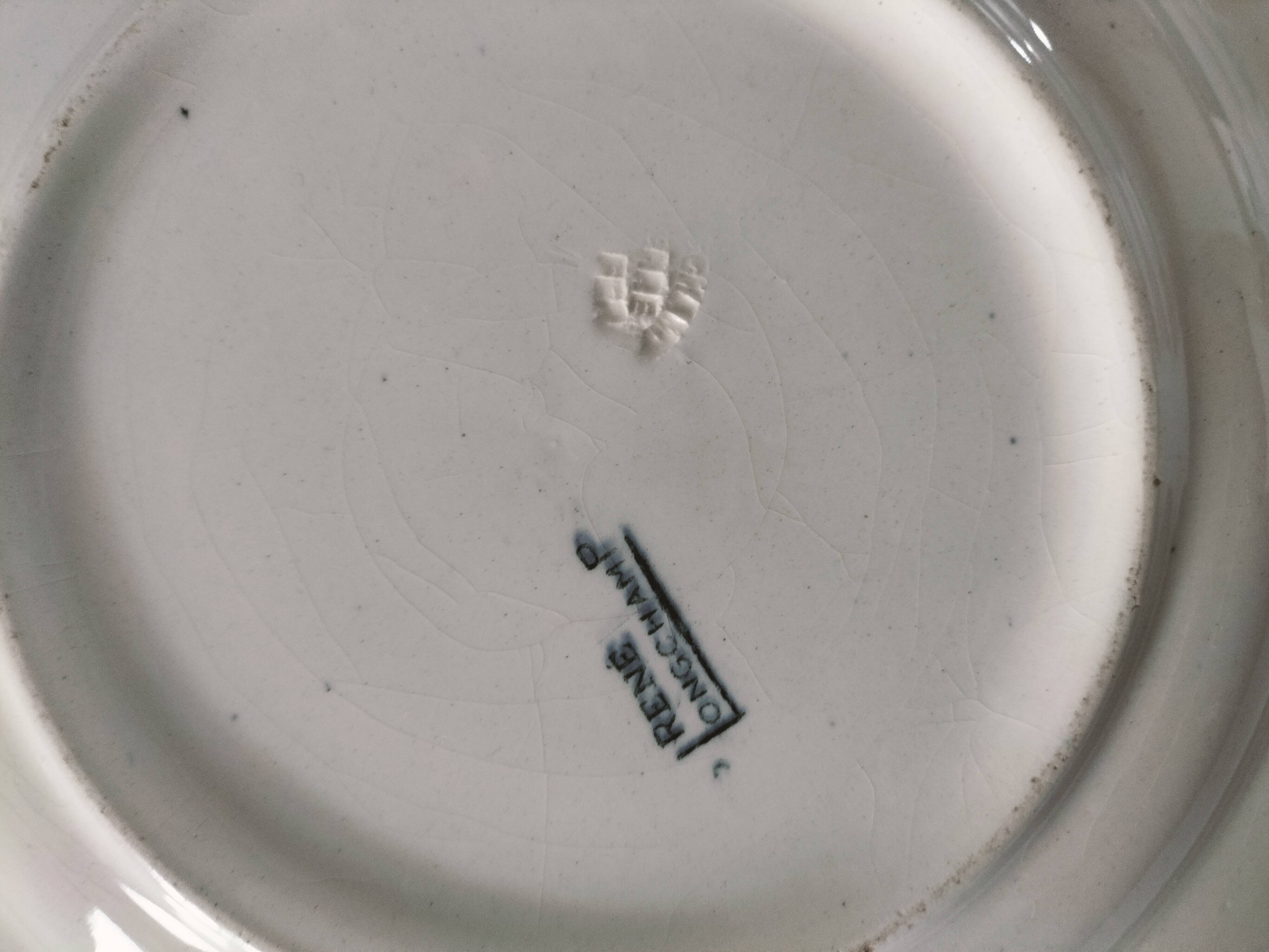 Trio of plates (2 soup plates, 1 dinner plate) Longchamp René, duck egg blue decoration