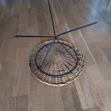 vintage wicker gueridon with a black metal tripod base from the 1960s