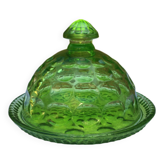 Coupelle cloche à fromage ou beurre en verre vert