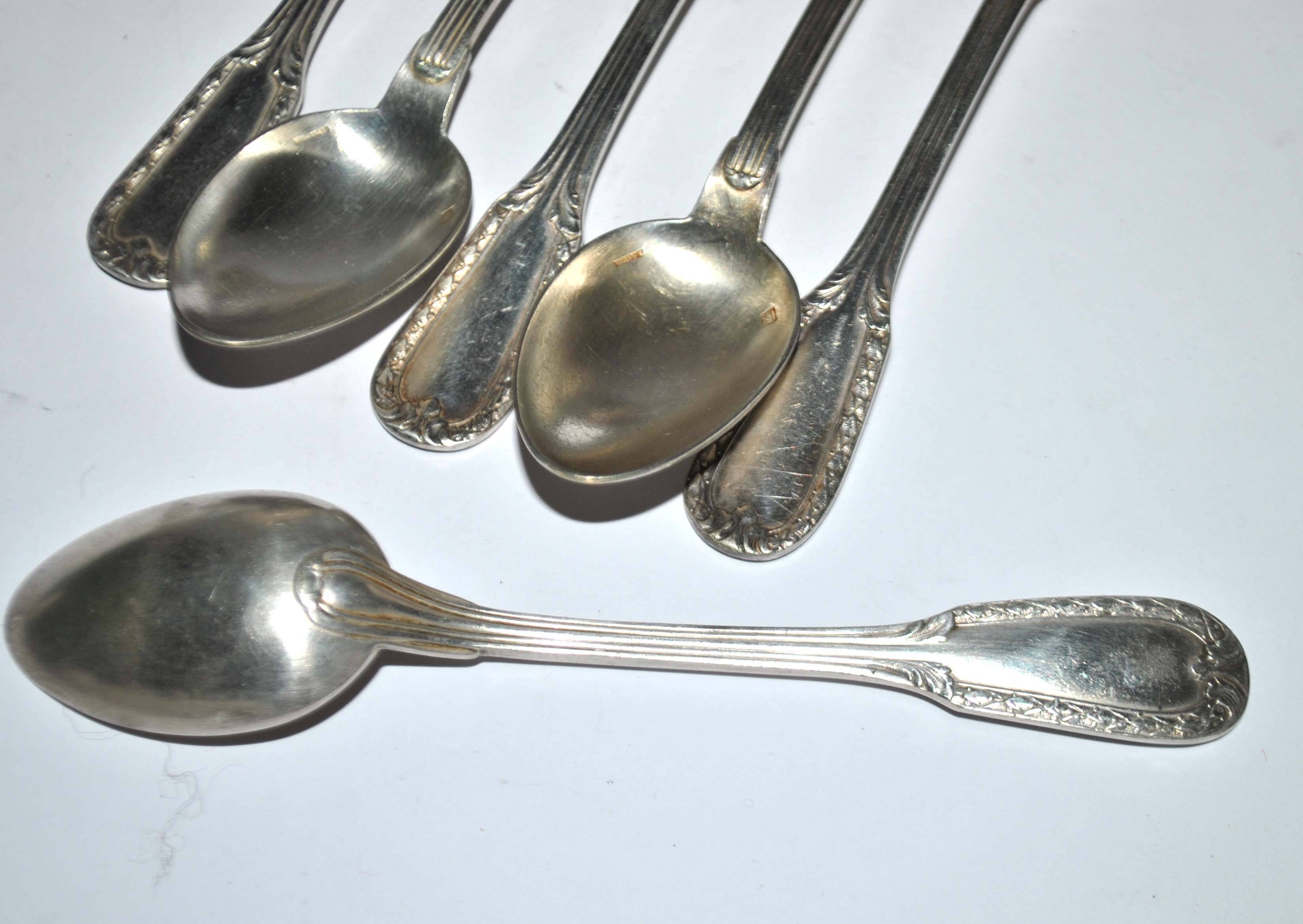 Set of 6 silver-plated coffee spoons Goldsmith Boulenger tulip frieze decoration 14cm