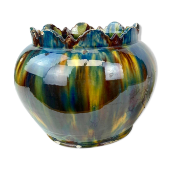 Large terracotta canister pot cover - flamed enamel