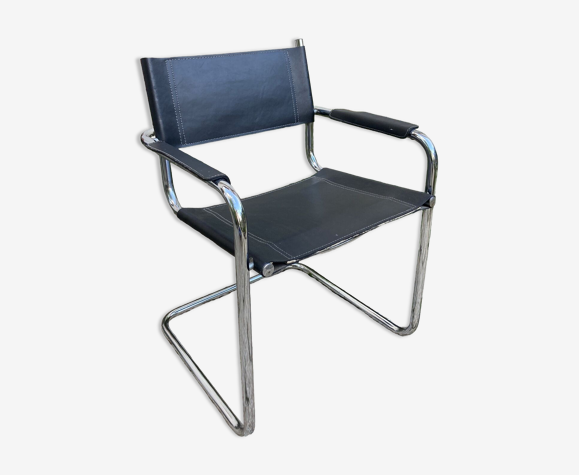 Fauteuil vintage en cuir noir