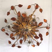 Italian ceiling lamp of Florence House Banci gilded and murano glasses design 70s