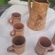 Set of old Corsican cork and terracotta handcrafted pitcher and cup