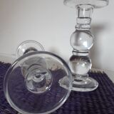 Bougeoirs en verre pied boule, lot de 2
