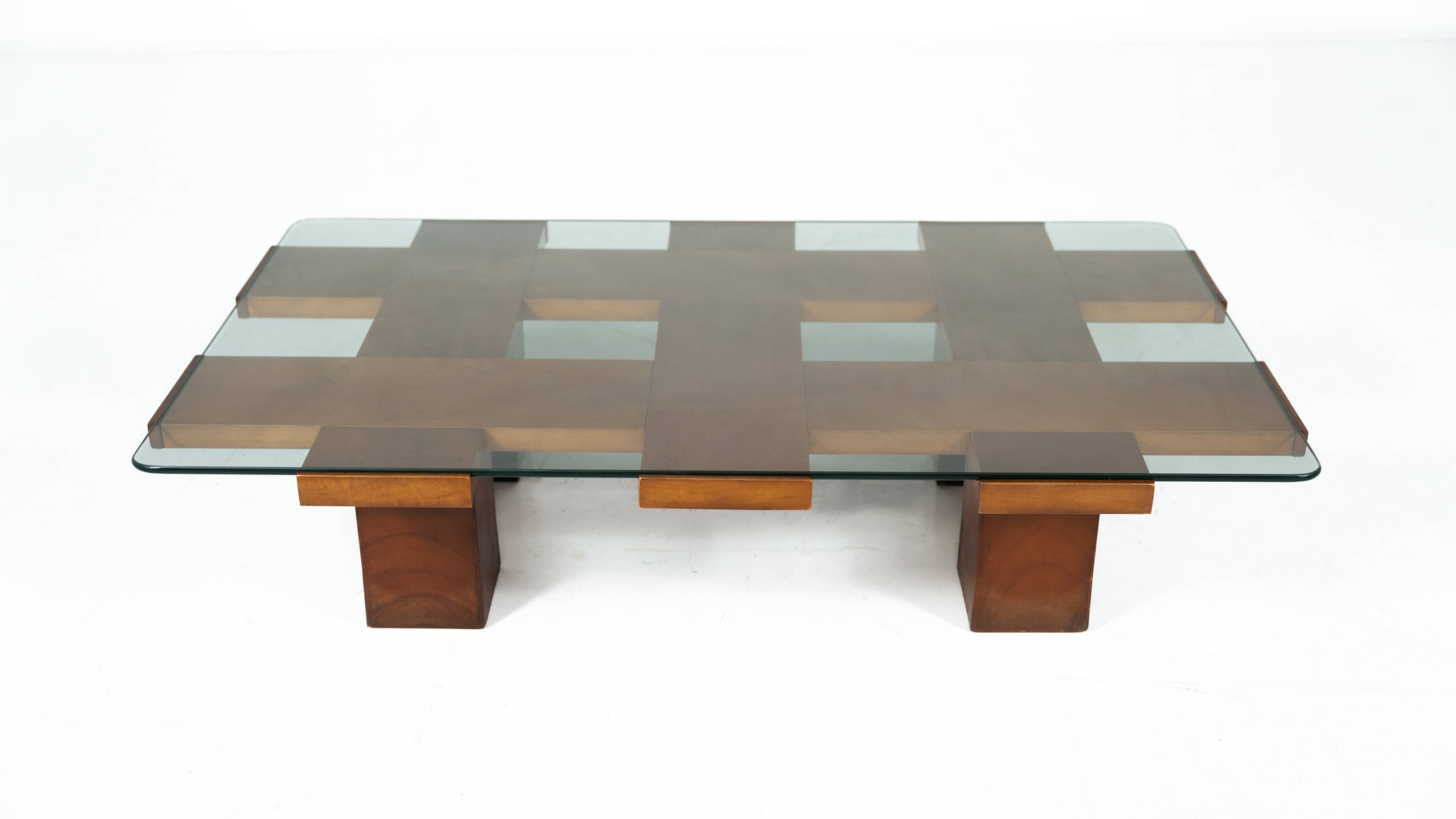 Mid-Century Rectangular Coffee Table, Walnut and Glass, Italy, 1960s