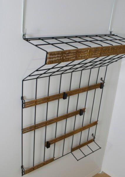Vintage metal and rattan coat rack by karl fichtel for drahtwerke erlau, germany 1950