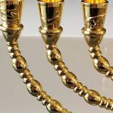 Menorah/Jewish/Hebrew candlestick with 7 arms of light. Engraved with the symbols of the 12 tribes of Israel/Holyland inscription. In gold metal. Size 20 x 16 cm