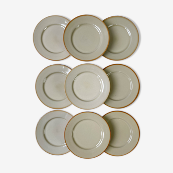 9 assiettes en grès beige tulowice mid century